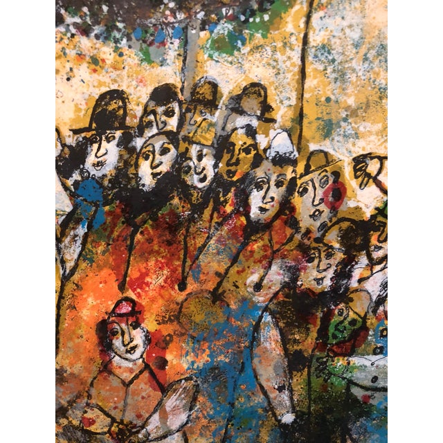 Théo Tobiasse, Large French Judaica Lithograph Colorful Jewish Wedding Hebrew Calligraphy, 1975 For Sale In Miami - Image 6 of 9