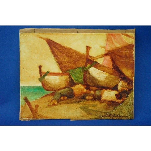 Domenico Chianese, Seascape with Fishermen, 20th Century, Oil Painting on Panel, Framed For Sale - Image 4 of 18