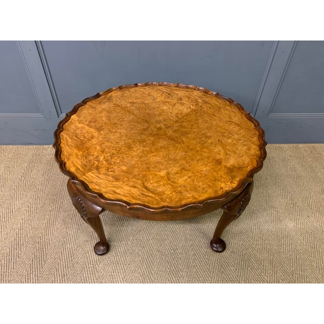 Large Round Burr Walnut Coffee Table, 1920s For Sale - Image 6 of 6