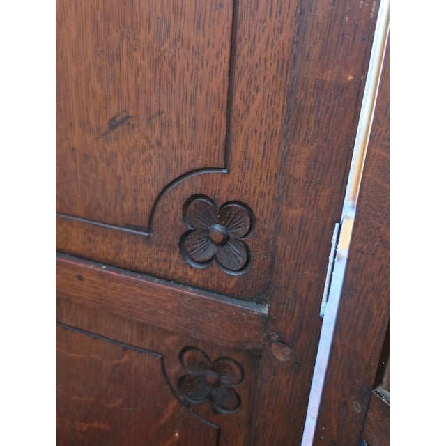 Art Deco Art Nouveau Three-Panel Hand Carved Oak Screen Military or Musical Dressing Screen For Sale - Image 3 of 13