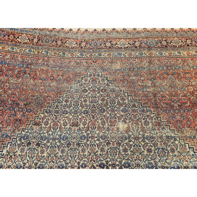 19th Century Bidjar Rug, Hand-Knotted Wool, Herati Geometric Pattern, Ivory & Red, 10x14 For Sale - Image 12 of 18