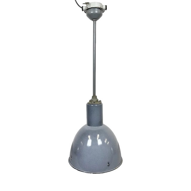 Industrial Grey Enamel Ceiling Lamp from Elektrosvit, 1950s For Sale