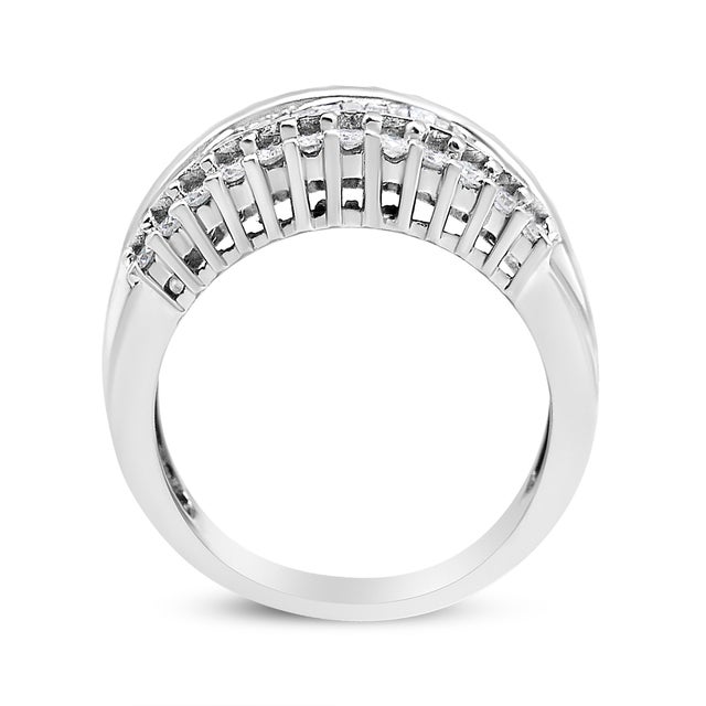 Haus of Brilliance 14K White Gold 1.00 Cttw Round and Baguette-Cut Diamond Modern Band Ring (H-I Color, SI2-I1 Clarity) - Ring - Size 7 For Sale - Image 4 of 6