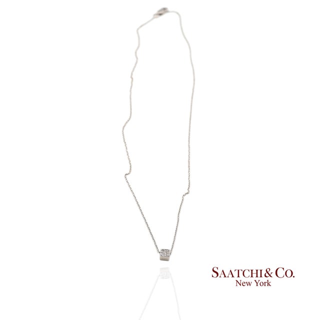 18k(750) White Gold Natural Diamond Square Box Shape Pendant Necklace With Chain For Sale - Image 4 of 11