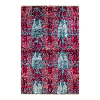 Modern Hand Knotted Area Rug, Pink - 4' 0" x 6' 1" For Sale