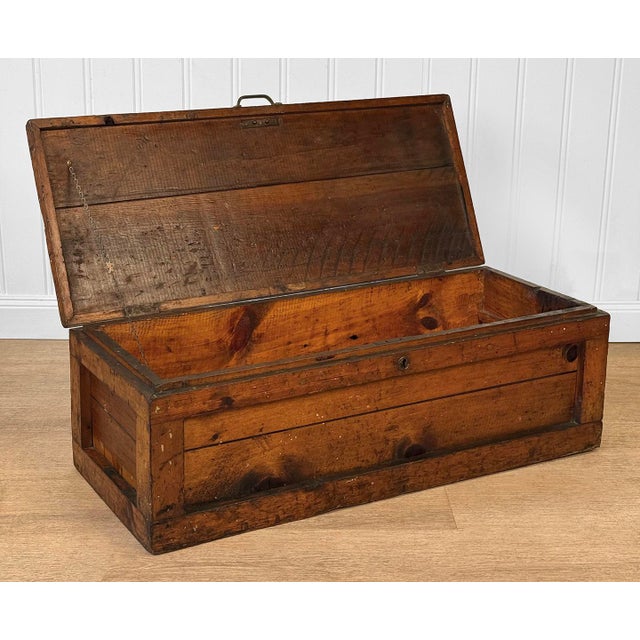 Antique Large Primitive Farmhouse Pine Storage Tool Chest For Sale - Image 6 of 14