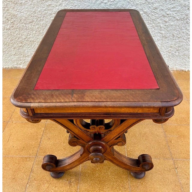 Spanish Baroque Revival Writing Table with Lyre Legs and Leather Top, 1920s For Sale - Image 10 of 10