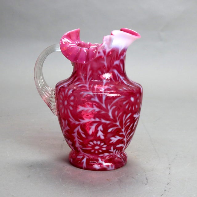 Antique Victorian Cranberry and Opalescent Glass Pitcher with Ruffled ...