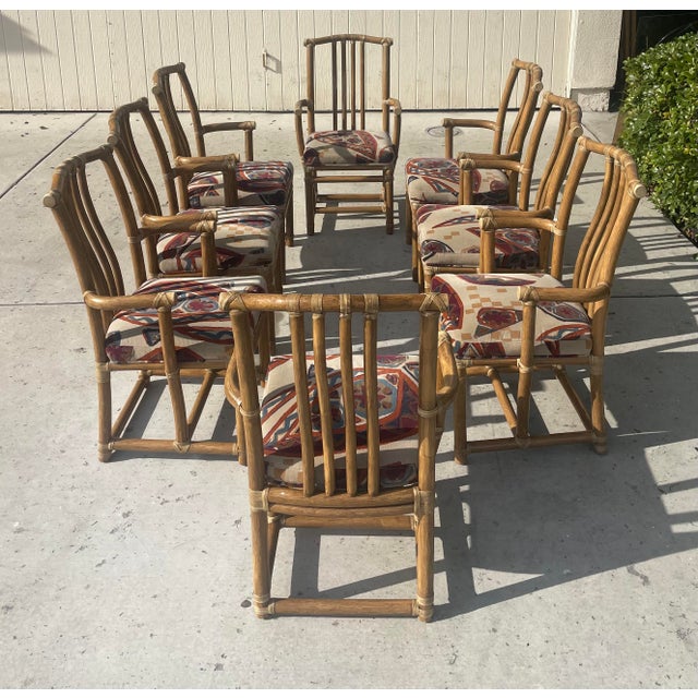 McGuire Vintage Rattan Dining Chairs, Set of 8 Armchairs For Sale - Image 12 of 17