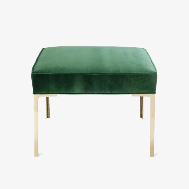 Contemporary Astor Square Brass Ottoman in Emerald Velvet by Montage For Sale - Image 3 of 7