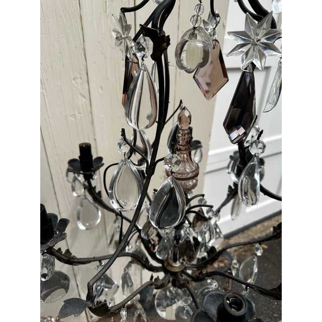Vintage Six Arm Metal and Crystal French Provincial Chandelier For Sale In New York - Image 6 of 8