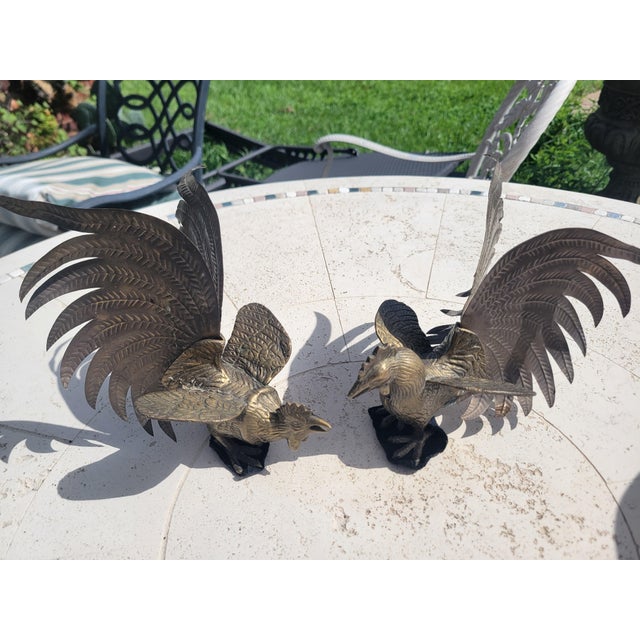 Pair of Vintage Brass Roosters For Sale - Image 11 of 12