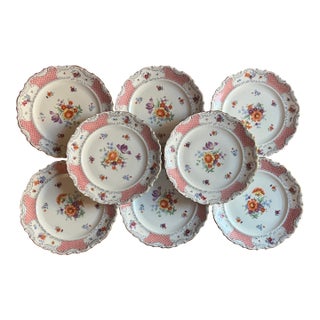 Schumann Bavaria Pink Lattice Porcelain 8" Plates Us Zone - Set of 8 For Sale