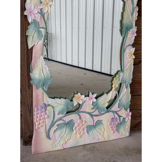Vintage Coastal Tropical Hand Carved Wood Full-Length Mirror For Sale In Naples, FL - Image 6 of 12