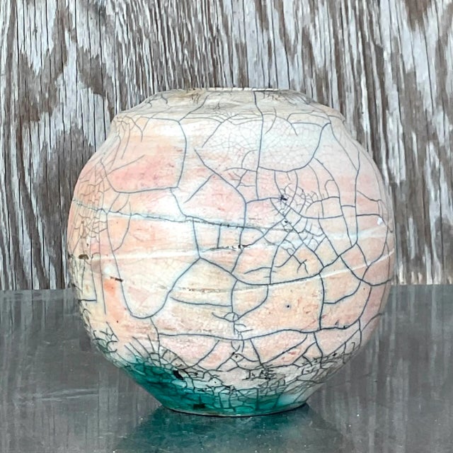 Boho Chic Vintage Boho Raku Fired Vase For Sale - Image 3 of 6