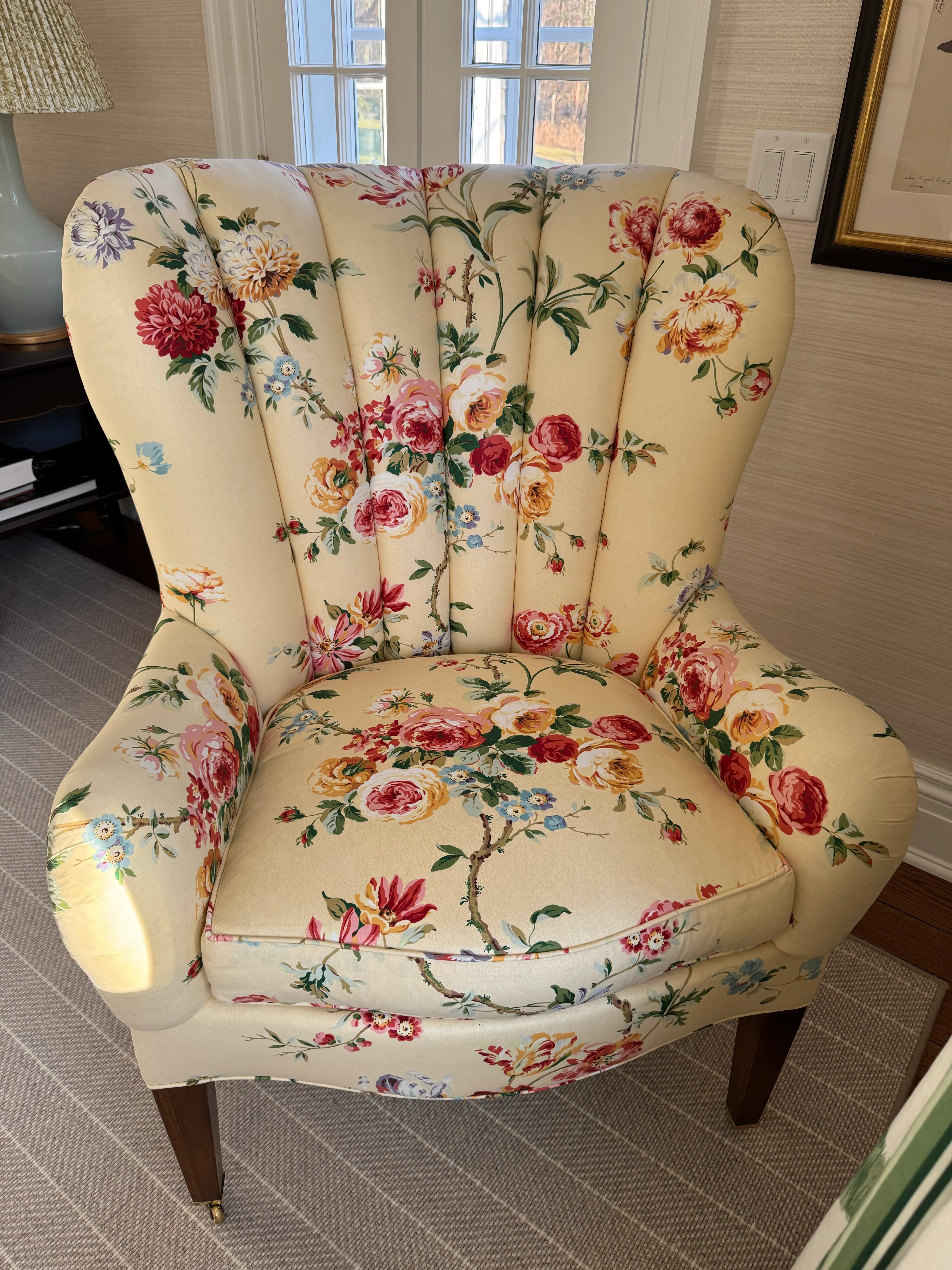 Chinz Floral Rounded Channel Back Side Chair by Charles Stewart