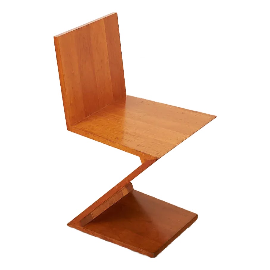 Zig-Zag Chair in Elm Wood, Tine Connections by Gerrit Thomas