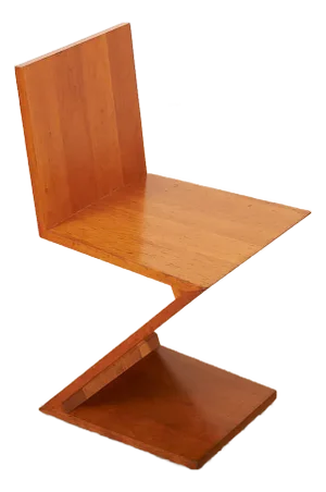 Zig-Zag Chair in Elm Wood, Tine Connections by Gerrit Thomas Rietveld for Cassina, 1973