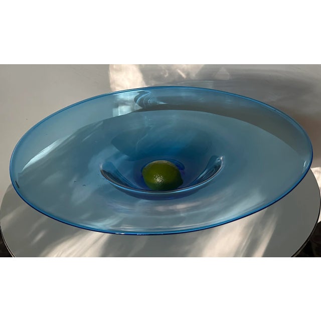 Cenedese 1960s Large Venetian Italian Cenedese Murano Glass Blue Bowl or Serving Dish For Sale - Image 4 of 9