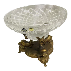 Mid Century Modern Crystal & Gold Gilded Bowl