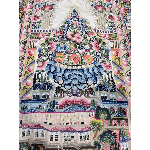 Textile Late 19th / E. 20th Century Ottoman Turkish Mihrab Embroidered Tapestry For Sale - Image 7 of 12