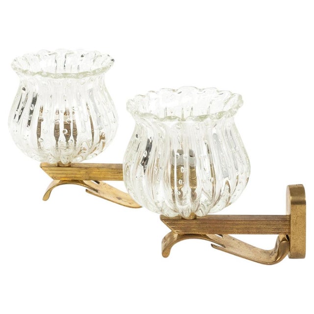 Mid-Century Sconces in Glass and Brass in the style of Barovier and Toso, Italy, 1960s, Set of 2 For Sale - Image 16 of 17