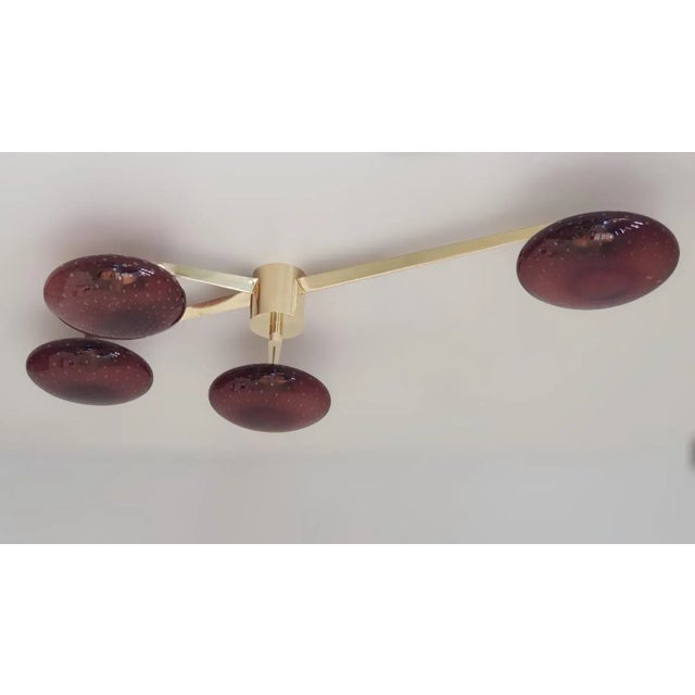 Italian Quattro Natural Brass Amethyst Bubbles Glass Flush Mount by Fabio Ltd For Sale - Image 3 of 9