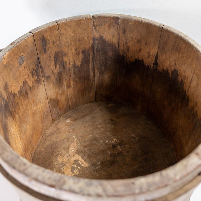 19th Century Rustic Primitive Farmhouse Grey Green Painted Firkin Bucket For Sale - Image 11 of 15