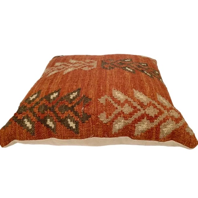 Boho Chic Vintage Red Carpet Handwoven Decorative Geometric Throw Pillow For Sale - Image 3 of 12