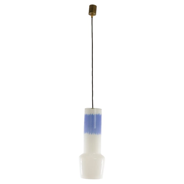 White and Blue Glass Pendant by Massimo Vignelli for Venini, 1950s For Sale