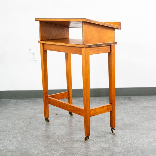 Mid-Century Modern 1960s Mid Century Modern Podium Lectern Standing Desk Maple Rolling Reading Table Cart For Sale - Image 3 of 10