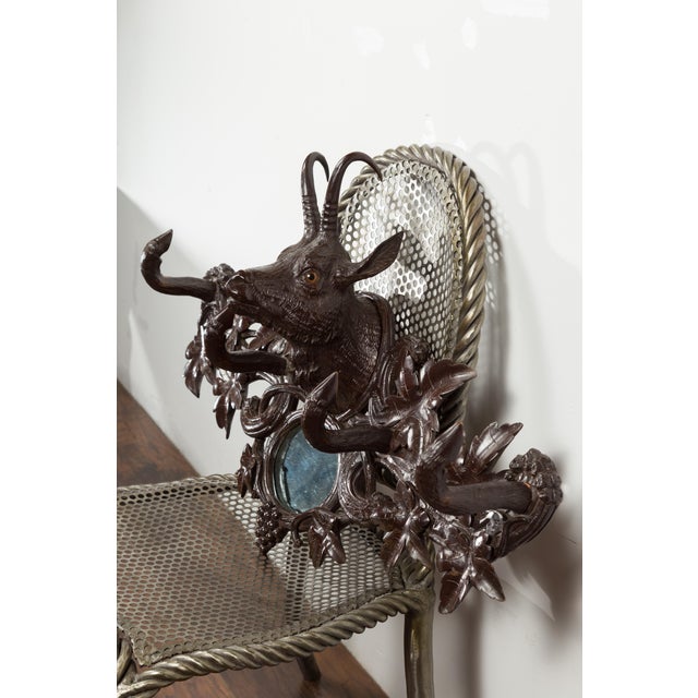 Black Forest 1900s Carved Wooden Plaque with Chamois Motif, Foliage and Mirror For Sale - Image 10 of 10