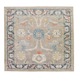 Early 21st Century Floral Handmade Modern Sultanabad Wool Rug With Light Blue Field For Sale