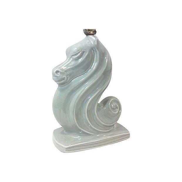 American Art Deco era ceramic horse lamp in a light blue/gray color with a stylized mane. This wonderful equestrian...