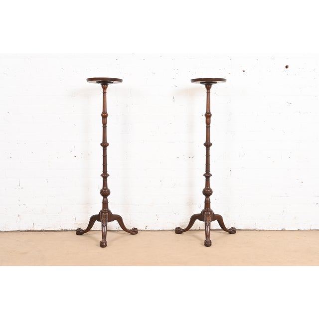 Imperial Furniture Chippendale Carved Mahogany Pedestal Plant Stands, Pair For Sale - Image 12 of 12
