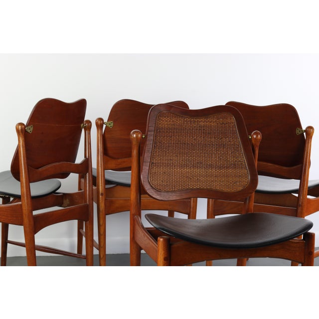 Arne Vodder Sculptural Chairs with a Cane Back and Brass Detailing Denmark - Set of 4 For Sale In Orlando - Image 6 of 13