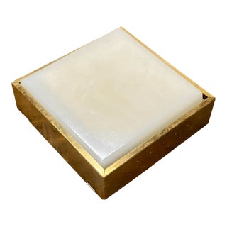 Vintage Mid-Century Modern Style John C Virden Co Solid Brass & Frosted Milk Glass Flush Mount For Sale