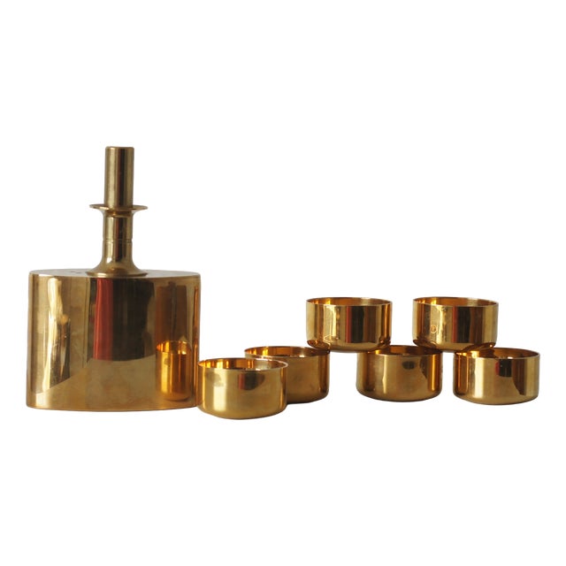 Gold-Plated Brass Set by Pierre Forssell for Skultuna, Sweden, 1970s, Set of 7 For Sale