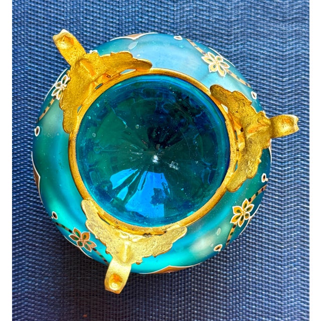 1920's Art Glass Dresser Box Hand-Painted With Heart Design on Brass Holder For Sale In San Francisco - Image 6 of 6