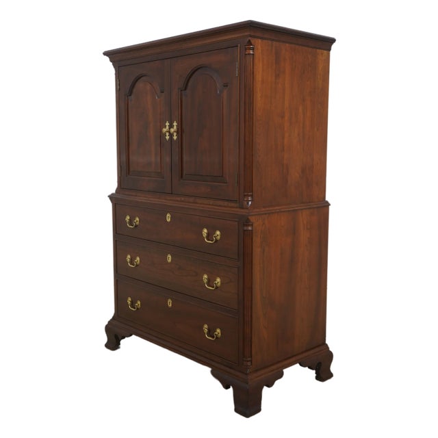 1990s Stickley Chippendale Cherry 2 Door Bedroom Armoire For Sale