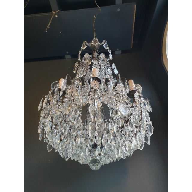 Beaded Brass Crystal Chandelier Antique For Sale - Image 10 of 11