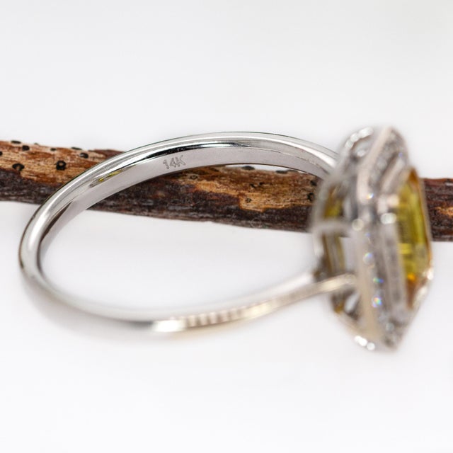 Metal 1.3ct Ceylon Yellow Sapphire Ring W Natural Diamond Halo in 14k Solid Gold, Size 6.75 For Sale - Image 7 of 7