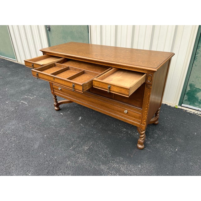 Antique Victorian Quartersawn Oak Barley Twist Sideboard Buffet For Sale - Image 10 of 12
