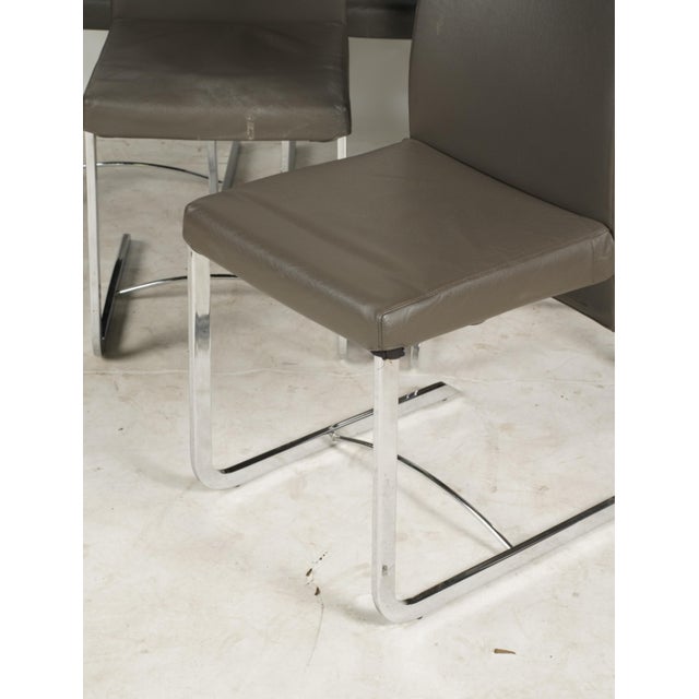 Set of Six Modernist Dining Chairs Plush Leather Chrome Hydraulic Adjustable Backrests For Sale - Image 9 of 9