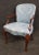 Wood Queen Anne Mahogany Blue Damask Open Arm Chair For Sale - Image 7 of 7