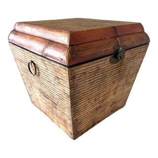 Thick Bamboo and Pencil Reed Lidded Box For Sale