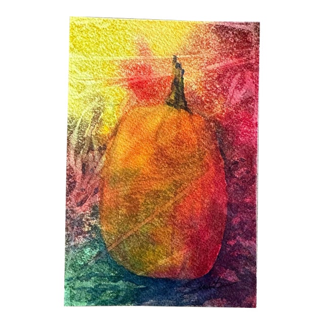 Original Watercolor Painting “Pumpkin in the Wind” by Nancy Smith For Sale