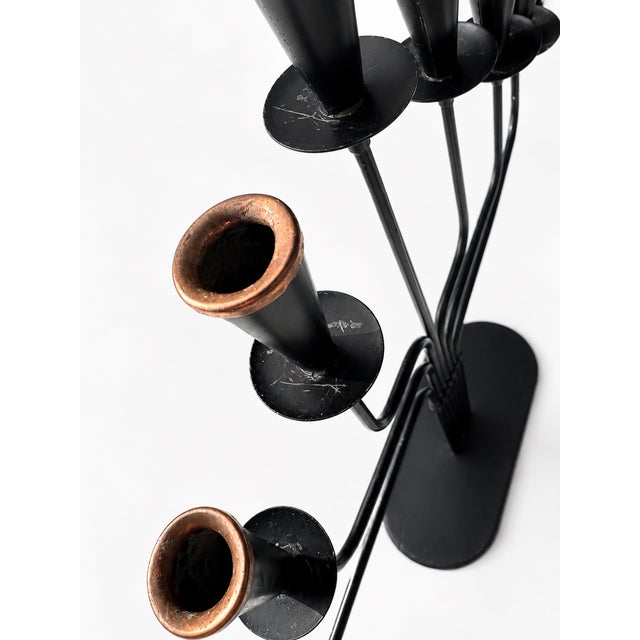 Black Seven-Arm Candelabra in Black Metal and Copper attributed to Gunnar Ander for Ystad-Metall, Sweden, 1960s For Sale - Image 8 of 11