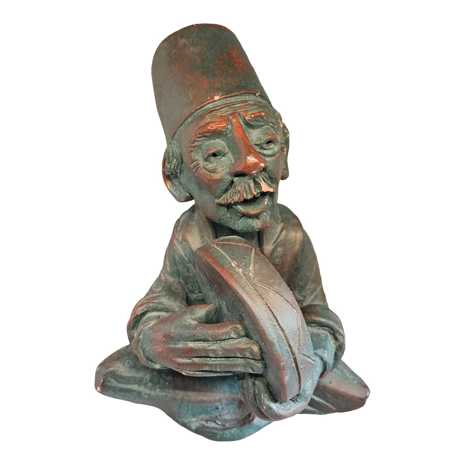 Vintage Ceramic Moroccan Patinaed Musician Figure | Chairish