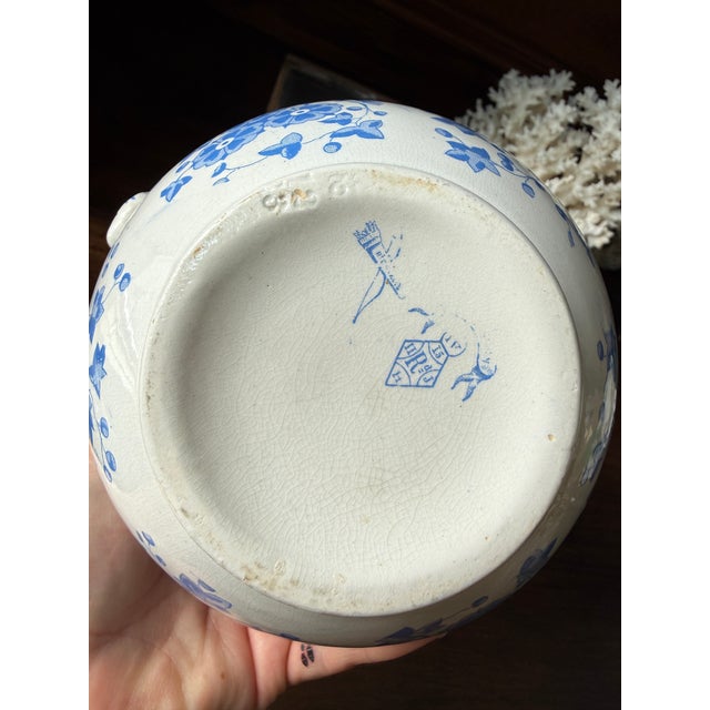 Antique W. Ridgway Blue White Transferware Pitcher, English Ironstone Water Jug, Victorian Floral Chinoiserie, Registered Design For Sale - Image 11 of 12